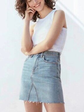 EVERLANE Denim Reconstructed Skirt, Women's Size 28, Vintage Light Blue
